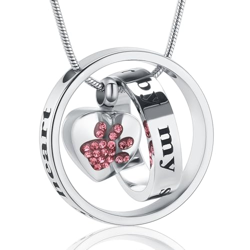 Dog Paws Cremation Jewelry Pet/Cat/Dog Paws Urn Necklaces for Ashes Stainless Steel Pet Ashes Holder Memorial Keepsakes Locket Pendant Jewelry for Men Women - color: Red