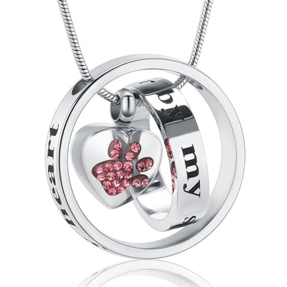 Dog Paws Cremation Jewelry Pet/Cat/Dog Paws Urn Necklaces for Ashes Stainless Steel Pet Ashes Holder Memorial Keepsakes Locket Pendant Jewelry for Men Women - color: Red
