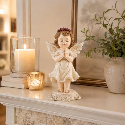 Praying Angel Figurine, Guardian Angel Statue for Shelf Desk Bedside Decor, 6.3" Angel Figurine for Mom Grandma Daughter Women, Sympathy Memorial Religious Gift for Christmas Easter Birthday