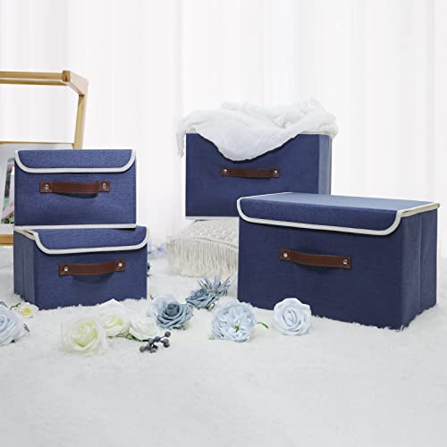 ANMINY Fabric Storage Box Bins with Lids, Blue, 10"x8"x7" - color: Blue, size: Small (Pack of 1)