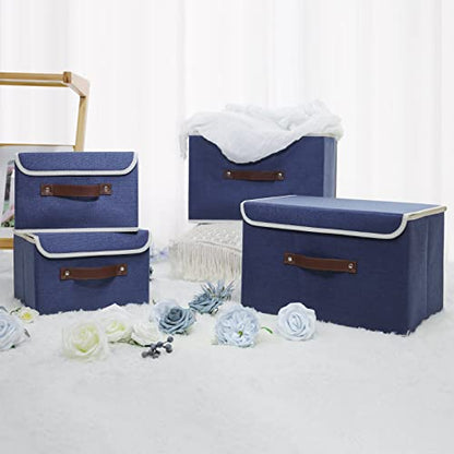 ANMINY Fabric Storage Box Bins with Lids, Blue, 10"x8"x7", 2 Pack - color: Blue, size: Small (Pack of 2)