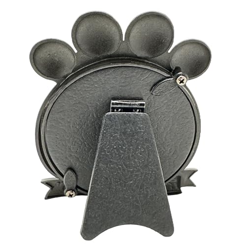 Pawprint Mini Picture Frame: Memorialize Your Dog or Cat | Holds 2.5" diameter Cut-to-Size photo in the brushed silver frame, heartfelt gift for grieving pet owners - In Loving Memory.