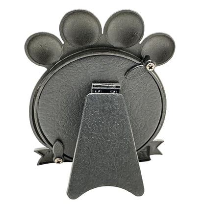Pawprint Mini Picture Frame: Memorialize Your Dog or Cat | Holds 2.5" diameter Cut-to-Size photo in the brushed silver frame, heartfelt gift for grieving pet owners - In Loving Memory.