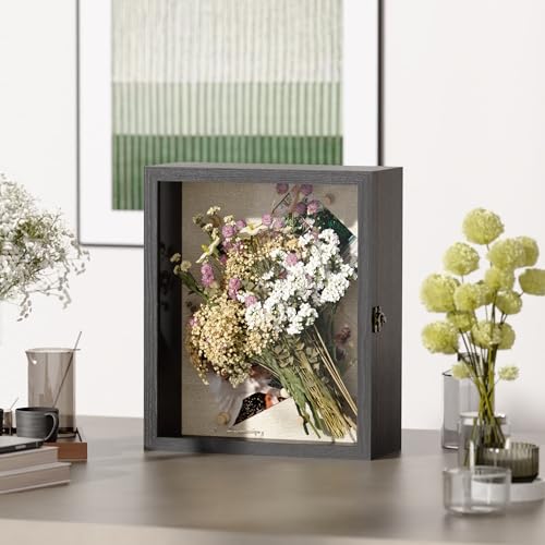 11x13 Shadow Box Frame with Acrylic Glass, Deep Large Shadow Boxes Display Cases for Tabletop and Wall Display, Memory Box for Keepsakes, Shadow Box for Flowers, Black with Linen Back - size: 11x13 in