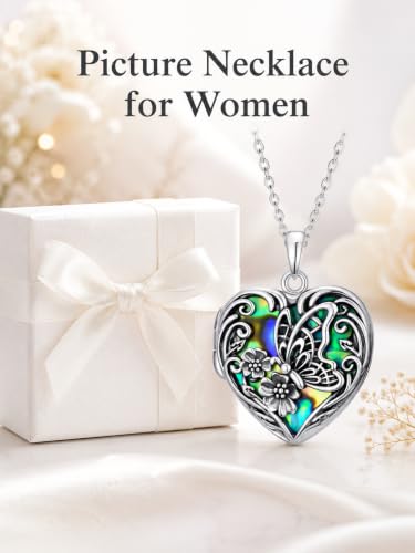 JKR Heart Picture Locket Necklace for Women That Holds Pictures Jewelry | Memorial Necklace with Picture Anniversary Birthday Gift for Women Wife Mom Girlfriend - color: Butterfly
