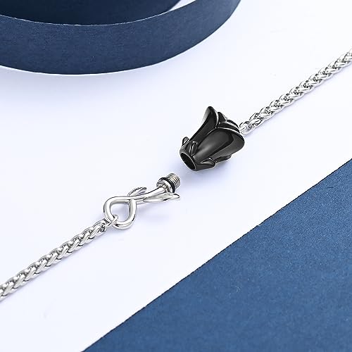 Rose Flower Ashes Bracelet for Women Cremation Memorial Jewelry - color: Black