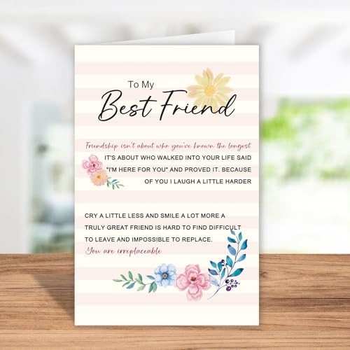 Poem Best Friend Card, Heartfelt Appreciation Card for Him Her, Friendship Gift, Because of You I Smile More - color: To My Best Friend