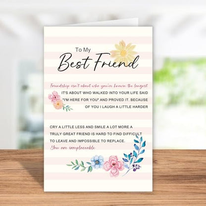 Poem Best Friend Card, Heartfelt Appreciation Card for Him Her, Friendship Gift, Because of You I Smile More - color: To My Best Friend