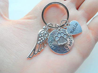 Custom Forever in My Heart Disc & Paw Charm Keychain, Pet Loss Gift, With Custom Engraved Heart Tag, Dog Memorial Keychain