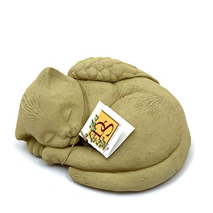 Sleeping Cat with Wings: Durable Solid Stone Pet Memorial Statue. Unique Home Décor, Garden Accent. Sealed for Outdoors. Handcrafted USA. (Old Stone/tanish)