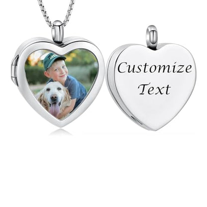zeqingjw Glass Cremation Jewelry - Round Heart Memorial Urn Necklace for Ashes of Loved One - Stainless Steel Human Pet Dog Cat Keepsake Urn Pendant - color: Heart-Customize-B