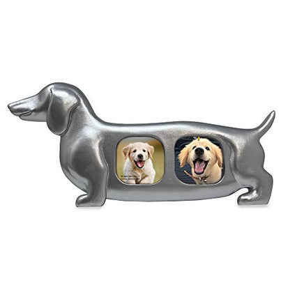 Isaac Jacobs Double 2x2 Resin Sentiments Dog Shaped Picture Frame - Silver | Photo Gift for Pet Puppy, Tabletop, Desktop & Wall Display (2x2, Silver) - color: SIlver