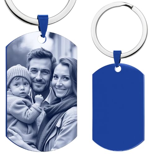 Custom Keychain with Picture Personalized Photo Keychain Gift for Father's Day Valentines Day Men Boyfriend - color: Keychain: 1 Side Photo Engraving (Blue)