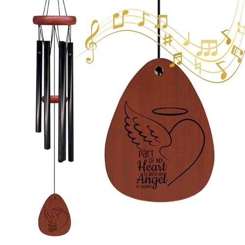 Memorial Wind Chimes, Sympathy Wind Chimes for Outside, Bereavement Sympathy Memorial Gifts for Loss Loved One, Angel Wings Part of My Heart in Heaven Memory Outdoor Chime 26" Inch