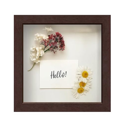 FrameWorks Mahogany Wooden Shadow Box Frame - 8' x 8' Display Case with Soft Felt Back, Tempered Glass, Elegant White Ball Push Pins - color: Mahogany, size: 8"x8"