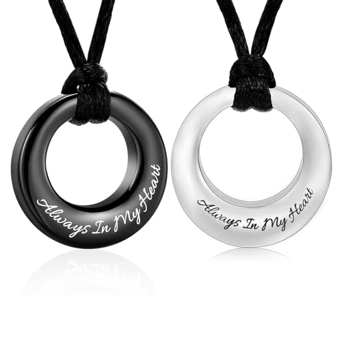 Hearbeingt Cremation Jewelry Urn Necklace for Ashes for Women Men, Circle of Life Eternity Memorial Pendant Ash Jewelry - color: Always In My Heart-2 PCS