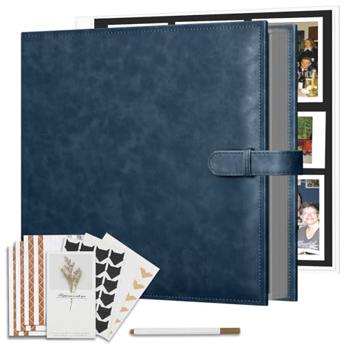 Vienrose 15"x13" Scrapbook Album Gift Set Faux Leather DarkBlue 100 Pages | 3 Ring Scrapbook With 100 Kraft Pages, 50 Plastic Sleeves, Blank Scrapbooks, Photobook, Valentine Gift Wedding Anniversary - color: Navy Blue, size: 15"X13" 50Sheets