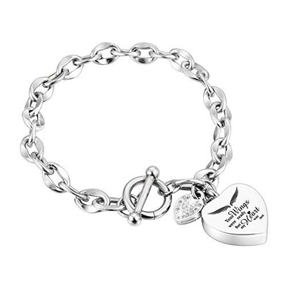 XIUDA Urn Bracelet for Ashes Cremation Bracelet Ashes Bracelet Heart Locket Holder Bangle Link Chain Women Men - color: silver
