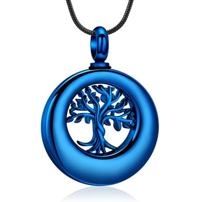 Hearbeingt Cremation Jewelry Urn Necklace for Ashes for Women Men, Circle of Life Eternity Memorial Pendant Ash Jewelry - color: Z-Tree of Life-Blue