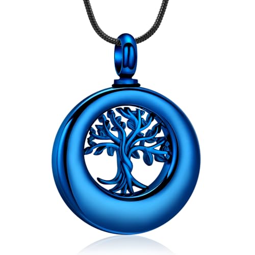 Hearbeingt Cremation Jewelry Urn Necklace for Ashes for Women Men, Circle of Life Eternity Memorial Pendant Ash Jewelry - color: Z-Tree of Life-Blue