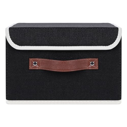 ANMINY Fabric Storage Box Bins with Lids, Black, 10"x8"x7" - color: Black, size: Small (Pack of 1)