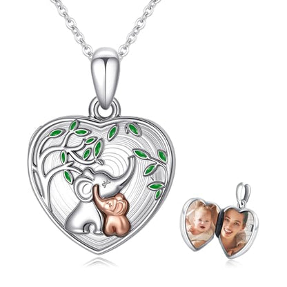 TUGHRA Locket Necklaces That Holds Picture Sterling Silver Elephant Locket Heart Pendant Necklace Photos Jewelry Gifts for Women Teen Mom Daughter - style: 05-White Gold