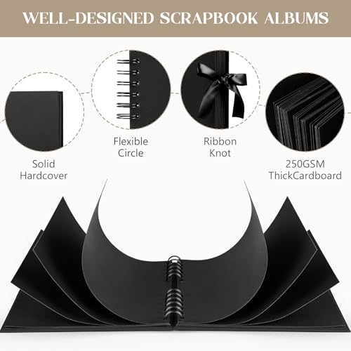 INNOCHEER Photo Album - Self Adhesive 80 Black Pages, Large Scrapbook Wedding Guest Book for DIY Anniversary Travel Memory Scrapbooking (Black 8X12) - color: Black 8X12