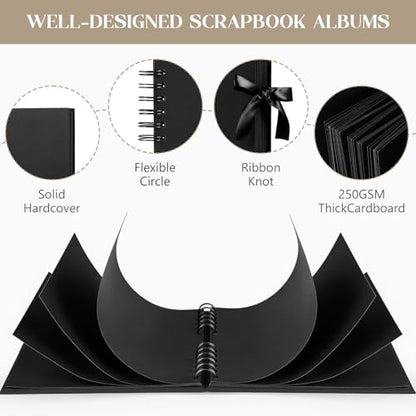 INNOCHEER Photo Album - Self Adhesive 80 Black Pages, Large Scrapbook Wedding Guest Book for DIY Anniversary Travel Memory Scrapbooking (Black 8X12) - color: Black 8X12