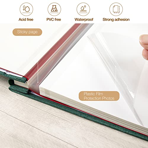 potricher Self Adhesive Photo Album 40 Pages, Linen cover, Dark Green | Photo Album Self Adhesive 4x6 5x7 8x10 Pictures, Linen Cover DIY Scrapbook Albums for Family, Wedding, Baby, Anniversary - color: Dark Green, size: 11x10.6 Inches 40 Pages