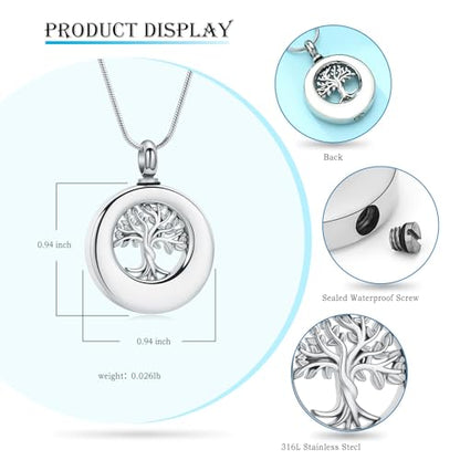 Hearbeingt Tree of Life Urn Necklaces for Ashes Circle Cremation Jewelry - color: A-Silver