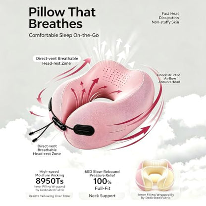 Upgraded Memory Foam Neck Pillow, Ergonomic Airplane Pillow, Washable Gear - color: Pink