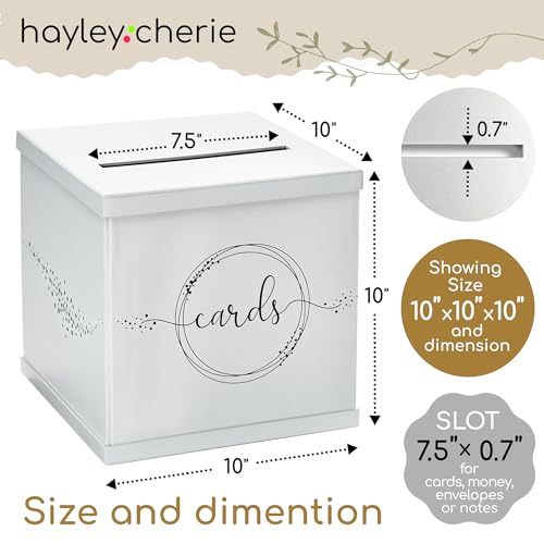 White Wedding Card Box, Large 10x10 Gift Card Box Envelope Holder with Slot | Graduation Party, Birthday, Funeral Reception, Baby & Bridal Shower, Sweet 16, Quinceanera, Retirement, Baptism, Money Basket