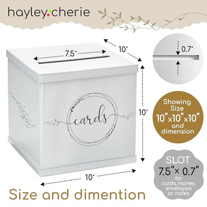 White Wedding Card Box, Large 10x10 Gift Card Box Envelope Holder with Slot | Graduation Party, Birthday, Funeral Reception, Baby & Bridal Shower, Sweet 16, Quinceanera, Retirement, Baptism, Money Basket