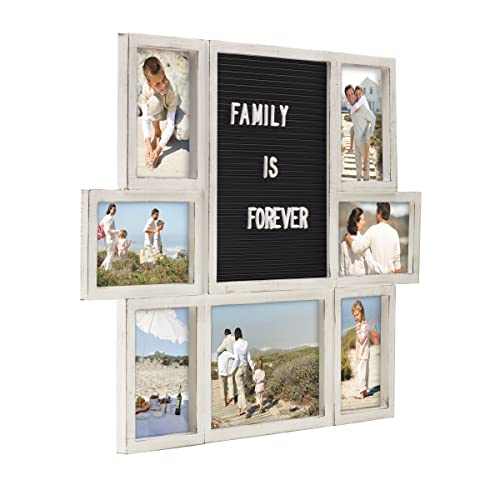 MELANNCO Customizable Letterboard 7-Opening Photo Collage, 22 x 18 inch, Distressed White - color: Distressed White, size: 22x18 - 7 Opening