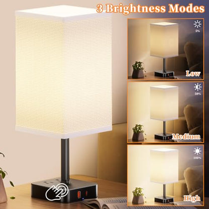 Bedroom Nightstand Lamp with Charger, Touch Table Lamps with Remote Control - color: Milky White