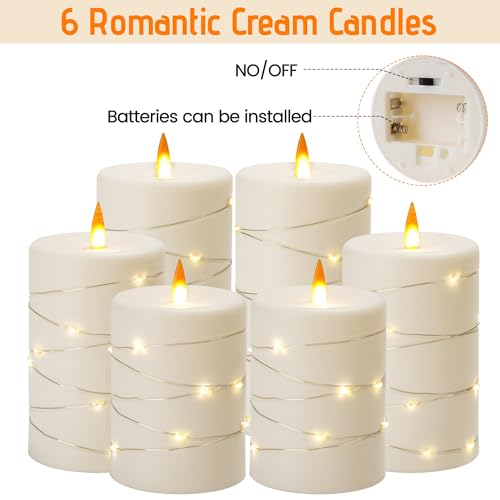 Upinmz 6 Pack Flameless LED Pillar Candles, Battery Operated Flickering Plastic Candles with Remote & Timer, Set for Home, Wedding & Holiday Ambience, Ivory White - size: Ivory-Acrylic-6 Pack