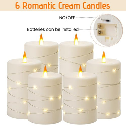 Upinmz 6 Pack Flameless LED Pillar Candles, Battery Operated Flickering Plastic Candles with Remote & Timer, Set for Home, Wedding & Holiday Ambience, Ivory White - size: Ivory-Acrylic-6 Pack