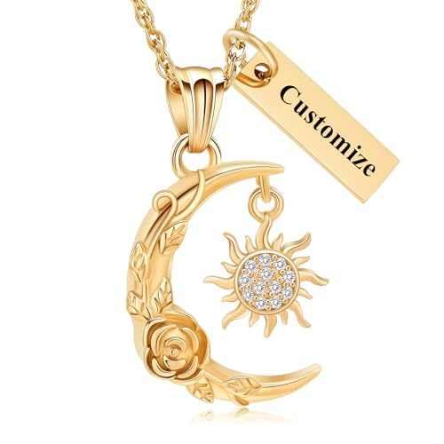 shajwo Cremation Jewelry Crescent Moon and Sun Rose Urn Necklaces for Ashes for Women Men Memorial Human Ashes Pendant - color: Customize-1