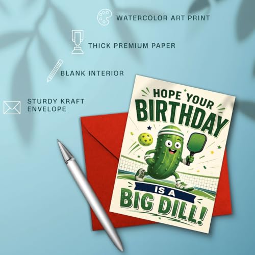 Funny Big Dill Pickleball Birthday Card, Paddle Greeting Gift | Pickleball Birthday Card For Pickleball Player, Pickleball Lover, Sports Fan, Funny Birthday Gift Card With Big Dill Pun - color: sport11