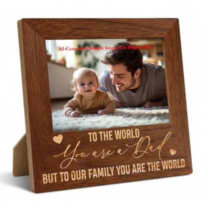 Family Picture Frame, Dad Gift, 4x6 Wooden Photo Display, Rustic Desk Decor, Dad Day Gifts, Dad Birthday Gifts, 6.9 x 7.3 in - color: Father 07