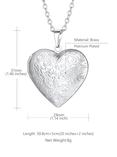 Custom4U Personalized Heart Locket Necklace with Pictures,Sunflower/Angel Wings/Heart Shaped Lockets Custom Photo,Gold/Rose Gold/White Lockets That Holds Picture,Customized Memorial Jewelry for Women - color: A-Heart-Steel(Locket Only)