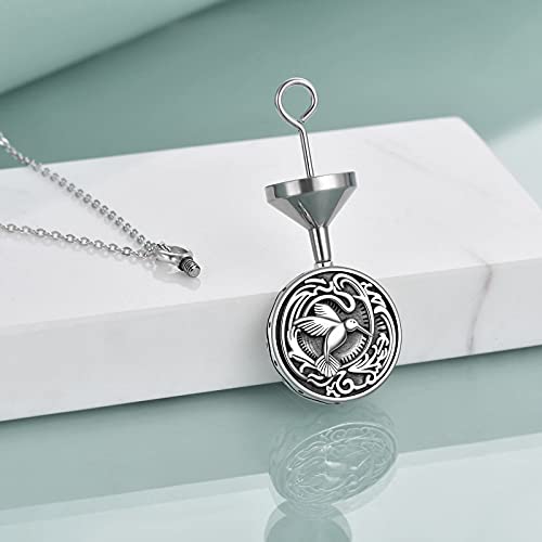 YAFEINI Urn Necklaces Sterling Silver Cremation Jewelry for Ashes of Loved Ones Memorial Keepsake Bereavement Gifts for Women Men - style: Coin-Hummingbird