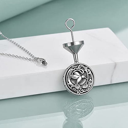 YAFEINI Urn Necklaces Sterling Silver Cremation Jewelry for Ashes of Loved Ones Memorial Keepsake Bereavement Gifts for Women Men - style: Coin-Hummingbird