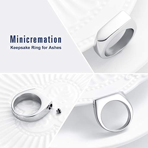 Minicremation Cremation Jewelry for Ashes Geometry Simple Style Memorial Urn Ring Ashes Holder with Fill Kit Keepsake Cremation Ring for Men - color: Silver