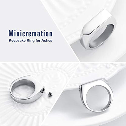 Minicremation Cremation Jewelry for Ashes Geometry Simple Style Memorial Urn Ring Ashes Holder with Fill Kit Keepsake Cremation Ring for Men - color: Silver