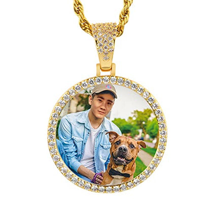 YIMERAIRE Customized Picture Necklace Personalized Circle Chain - color: 01 Circle Pendant(Gold)+Rope Chain 0171