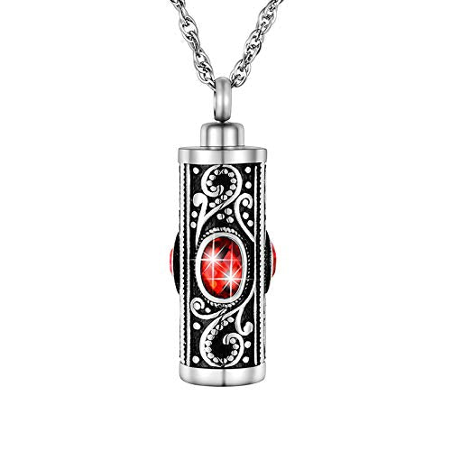 XIUDA Crystal Cremation Urn Necklace for Ashes Keepsake Stainless Steel Memorial Pendant with Flower - color: Deep Red
