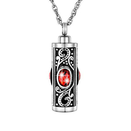 XIUDA Crystal Cremation Urn Necklace for Ashes Keepsake Stainless Steel Memorial Pendant with Flower - color: Deep Red