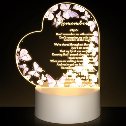 Coume Memorial Gift Night Light Clear Crystal Acrylic Heart Sympathy Gifts Sign LED Light Remembrance Bereavement Decor Condolence Present for Loss of Loved One(Purple Butterfly Style) - style: Purple Butterfly Style