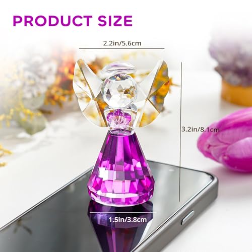 3'' Purple Crystal Guardian Angel Figurine Art Glass Angel Gifts For Women | Handmade Christmas Angel Statue Collectibles Ornaments,Christmas Thanksgiving Home Room Decor - style: Purple Angel